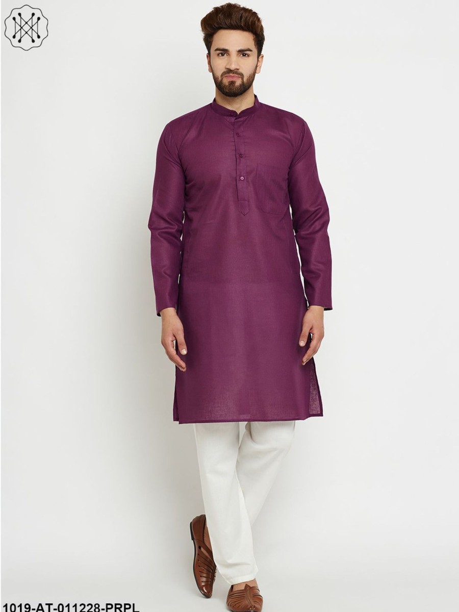 Men Sojanya | Men'S Cotton Linen Purple Long Kurta - Sojanya