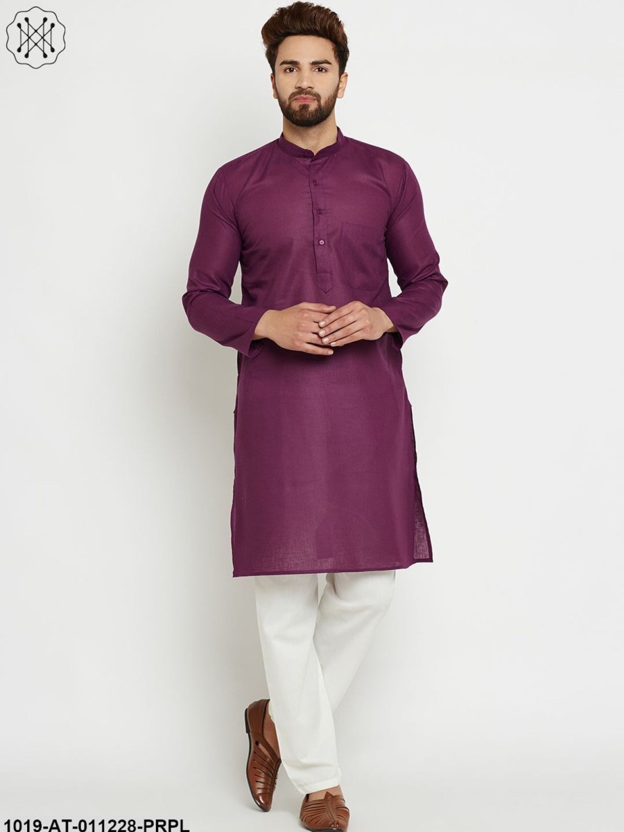 Men Sojanya | Men'S Cotton Linen Purple Long Kurta - Sojanya