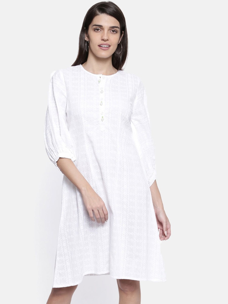 Women The Kaftan Company | Women'S Schifli Skater Dress - The Kaftan Company White