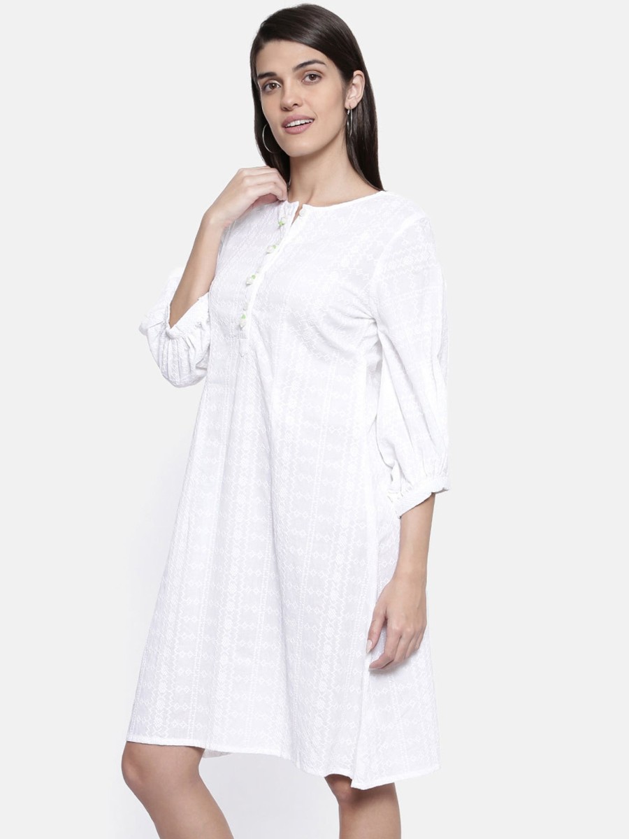 Women The Kaftan Company | Women'S Schifli Skater Dress - The Kaftan Company White