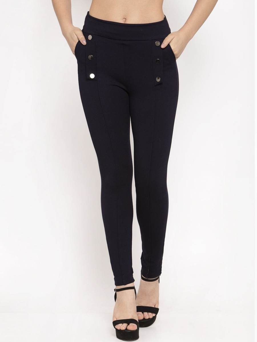 Women Wahe-NOOR | Women'S Navy Blue Regular Fit Jeggings - Wahe-Noor