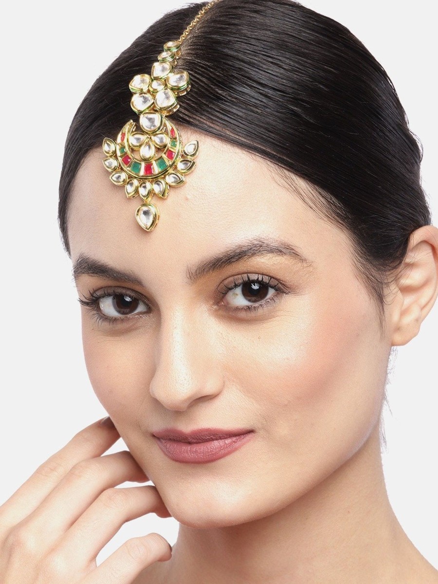 Jewellery Priyaasi | Women'S Gold-Plated Kundan And Artificial Stone Studded Maang Tikka - Priyaasi