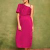 Women Curvy Lane | Women'S Pink Velvet Bodycon Midi Dress - Curvy Lane Purple