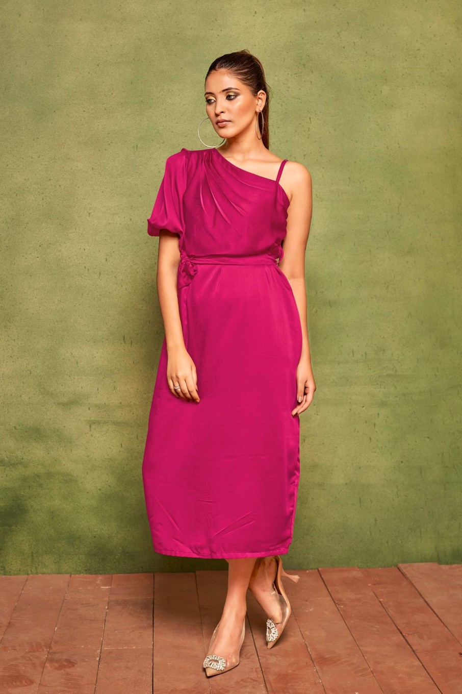 Women Curvy Lane | Women'S Pink Velvet Bodycon Midi Dress - Curvy Lane Purple