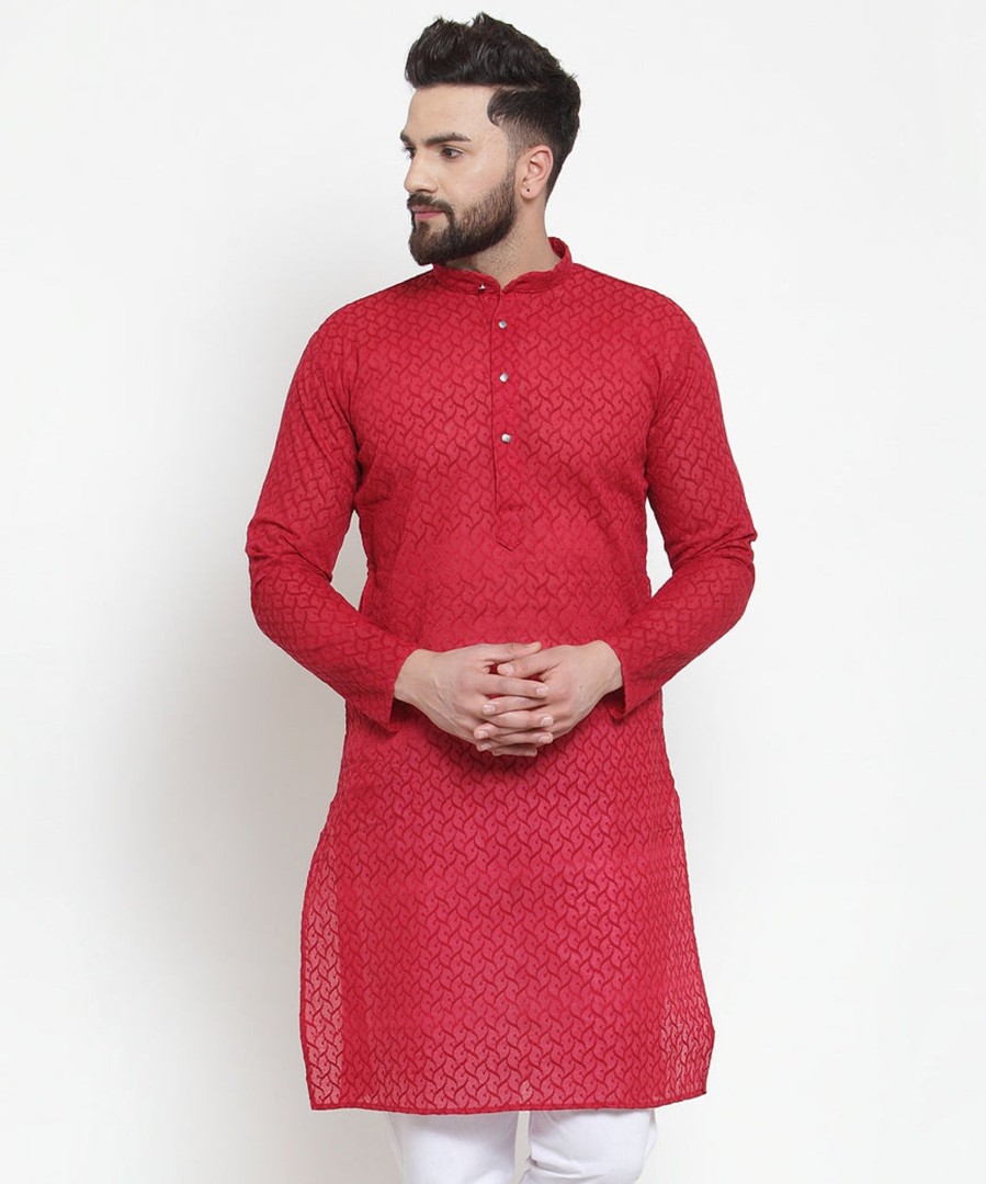 Men Virat Fashions | Men'S Maroon Chikan Kurta Only ( Ko 561 Maroon ) - Virat Fashions