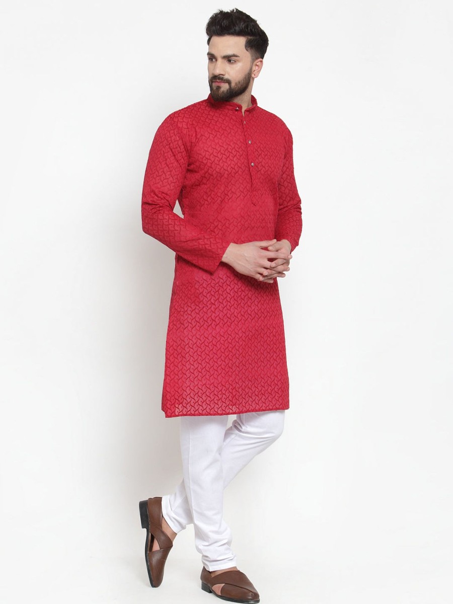 Men Virat Fashions | Men'S Maroon Chikan Kurta Only ( Ko 561 Maroon ) - Virat Fashions