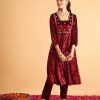 Women Lyush | Women'S Maroon Velvet Embroidered Anarkali Dress - Lyush