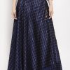 Women Wahe-NOOR | Women'S Navy Blue Printed Maxi Skirt - Wahe-Noor