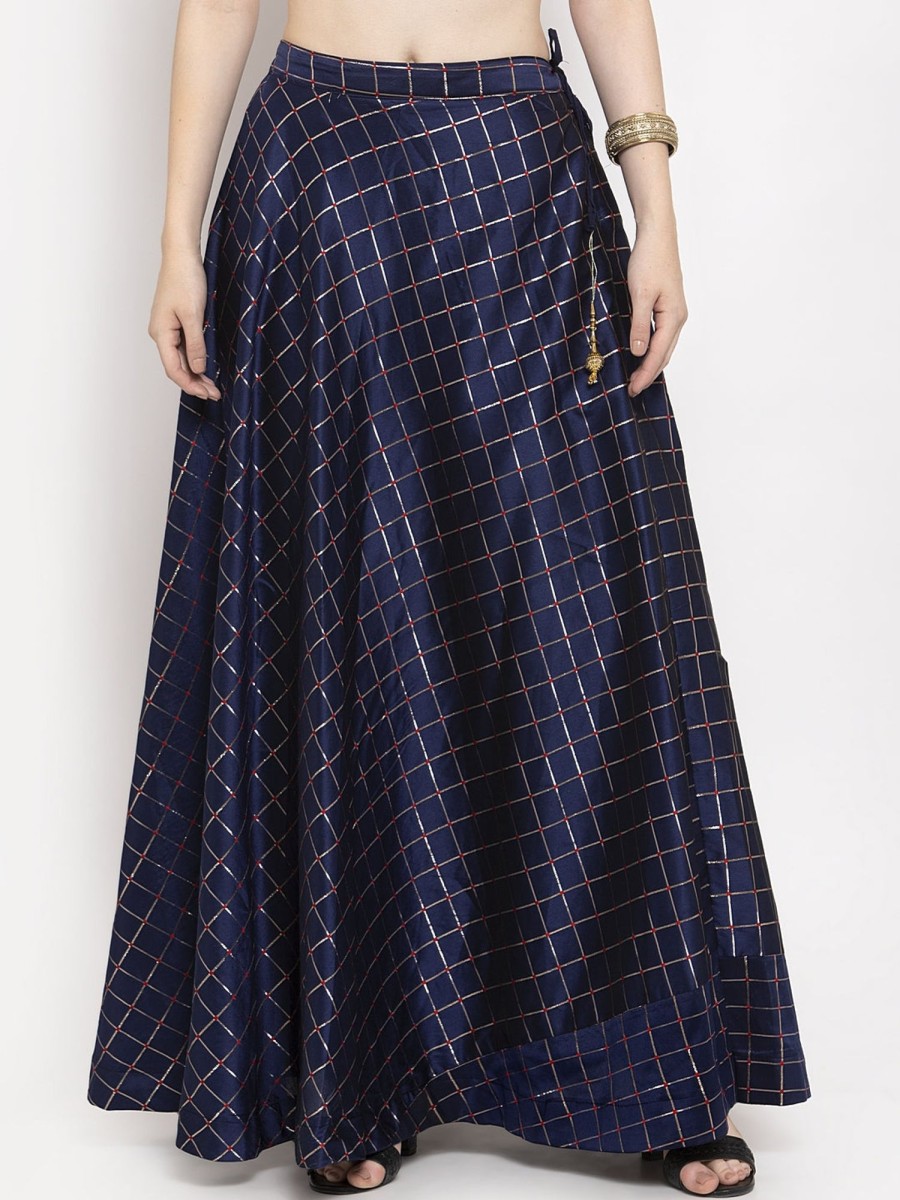 Women Wahe-NOOR | Women'S Navy Blue Printed Maxi Skirt - Wahe-Noor