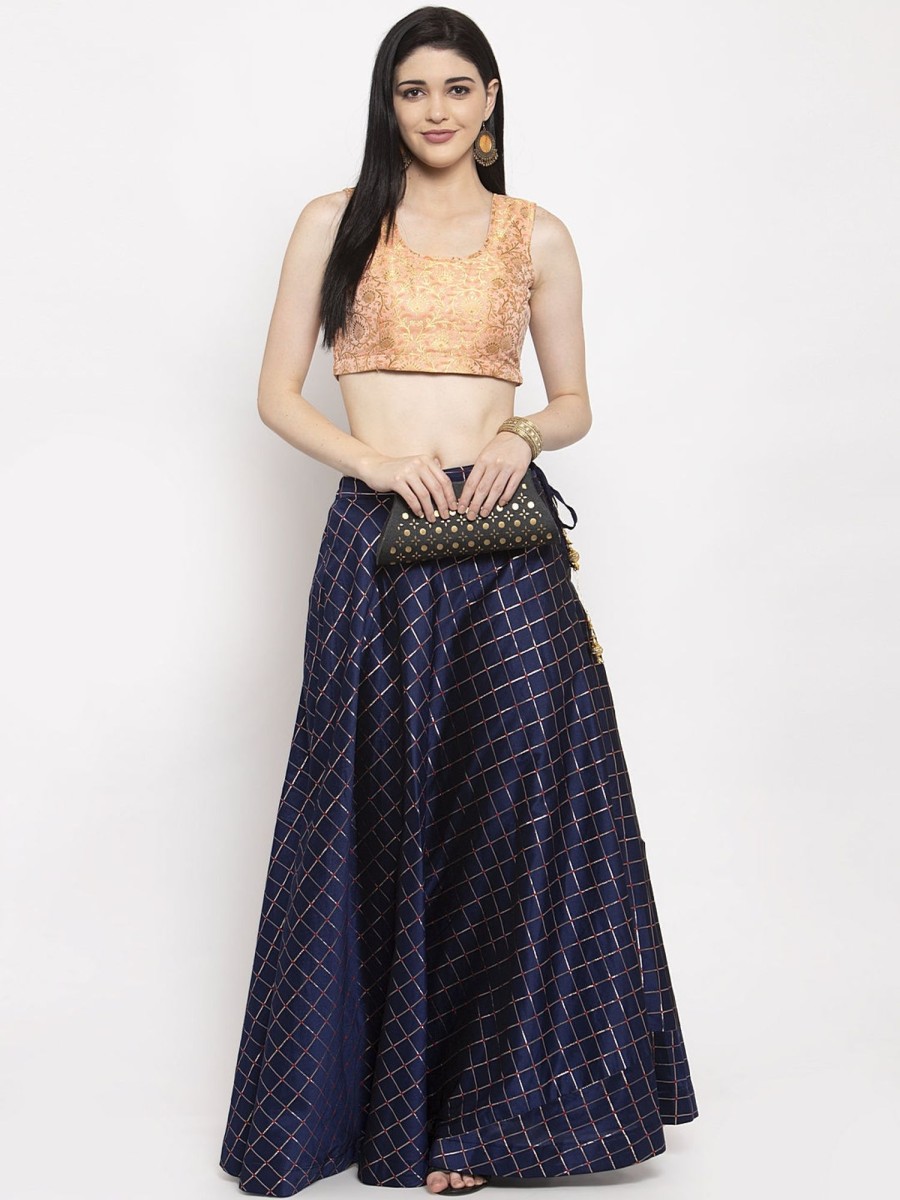 Women Wahe-NOOR | Women'S Navy Blue Printed Maxi Skirt - Wahe-Noor