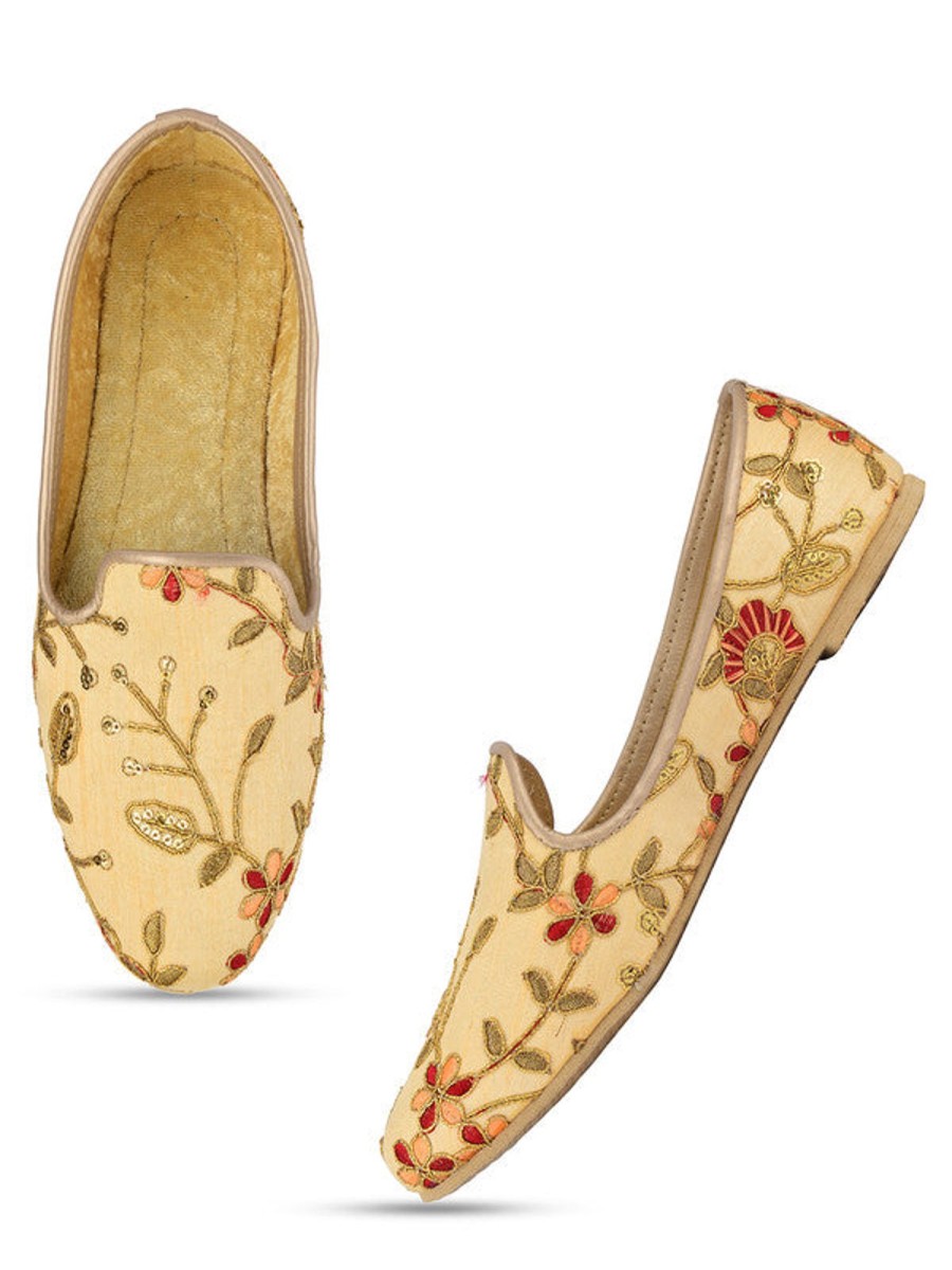 Others Desi Colour | Men'S Indian Ethnic Party Wear Embroidered Golden Footwear - Desi Colour