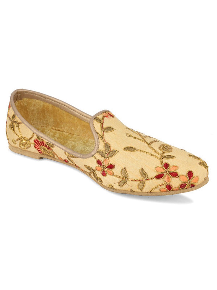 Others Desi Colour | Men'S Indian Ethnic Party Wear Embroidered Golden Footwear - Desi Colour