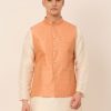 Men Virat Fashions | Men'S Peach U0026 Golden Embroidered Nehru Jackets ( Jowc 4043 Peach ) - Virat Fashions