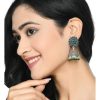 Jewellery Kamal Johar | Trendia Silver Kundan Work Jhumkas With Green Pearls - Johar Kamal