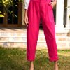 Women SASSAFRAS | Women'S Fuchsia Stretch Knit Tapered Pants - Sassafras Fuschia