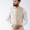 Men Sojanya | Men'S Silk Blend Beige U0026 Gold Self Design Nehru Jacket - Sojanya