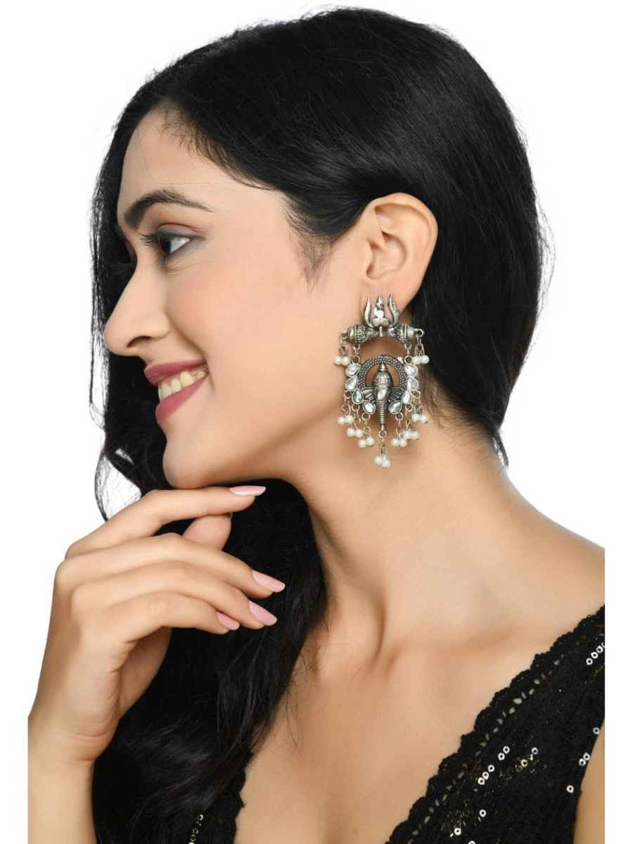 Jewellery Kamal Johar | Johar Kamal Ganesh Design Color Earrings Jhumkas Jker_090 Silver