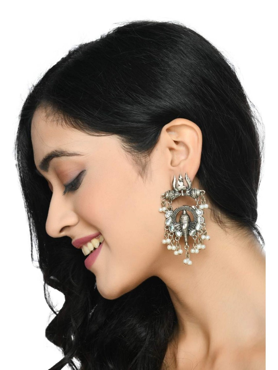 Jewellery Kamal Johar | Johar Kamal Ganesh Design Color Earrings Jhumkas Jker_090 Silver