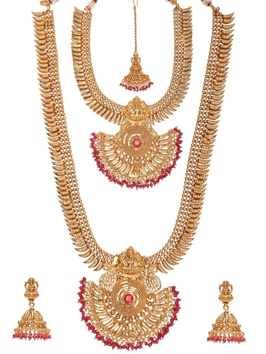 Jewellery I Jewels | Women'S 18K Gold Plated Traditional Style Choker Necklace Jewellery Set - I Jewels Pink