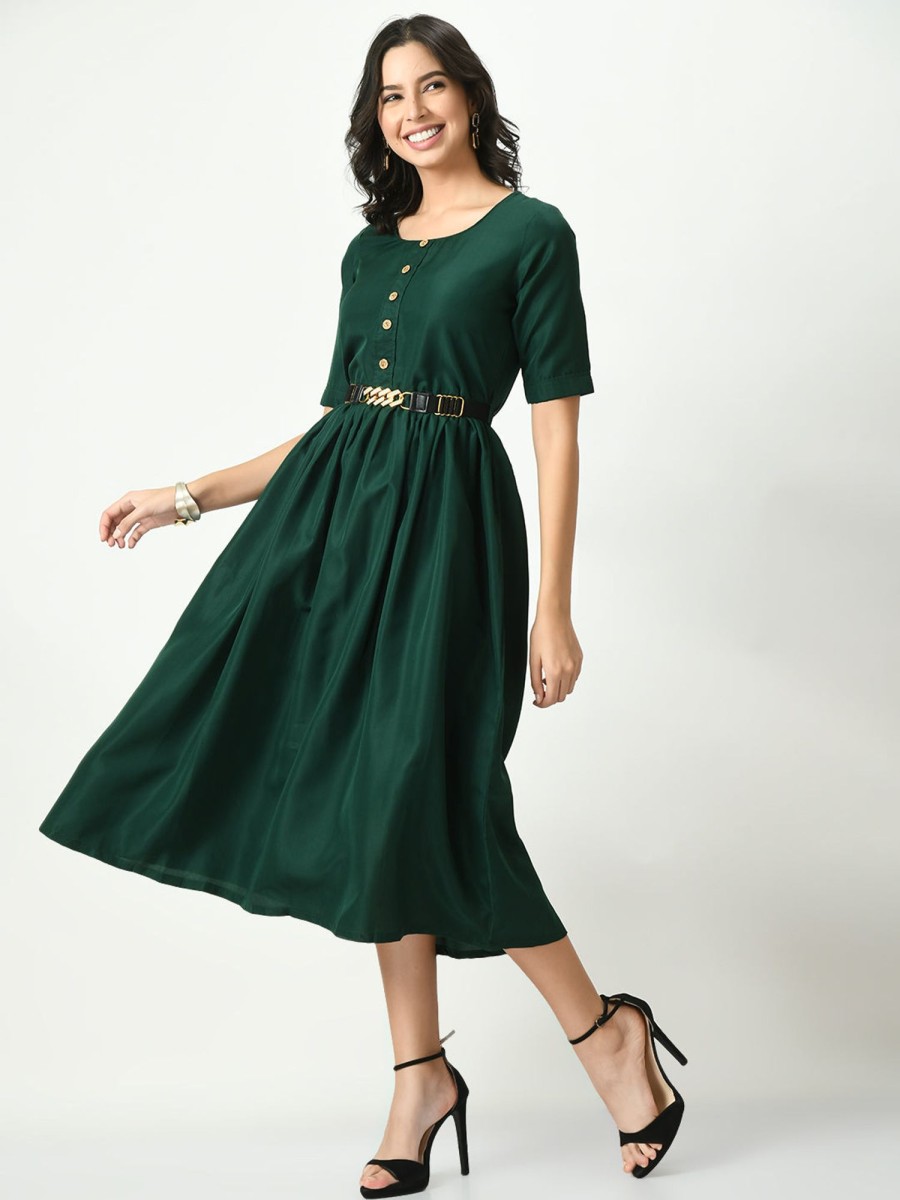 Women NOZ2TOZ | Women'S Stylish Midi Dress For - Noz2Toz Green