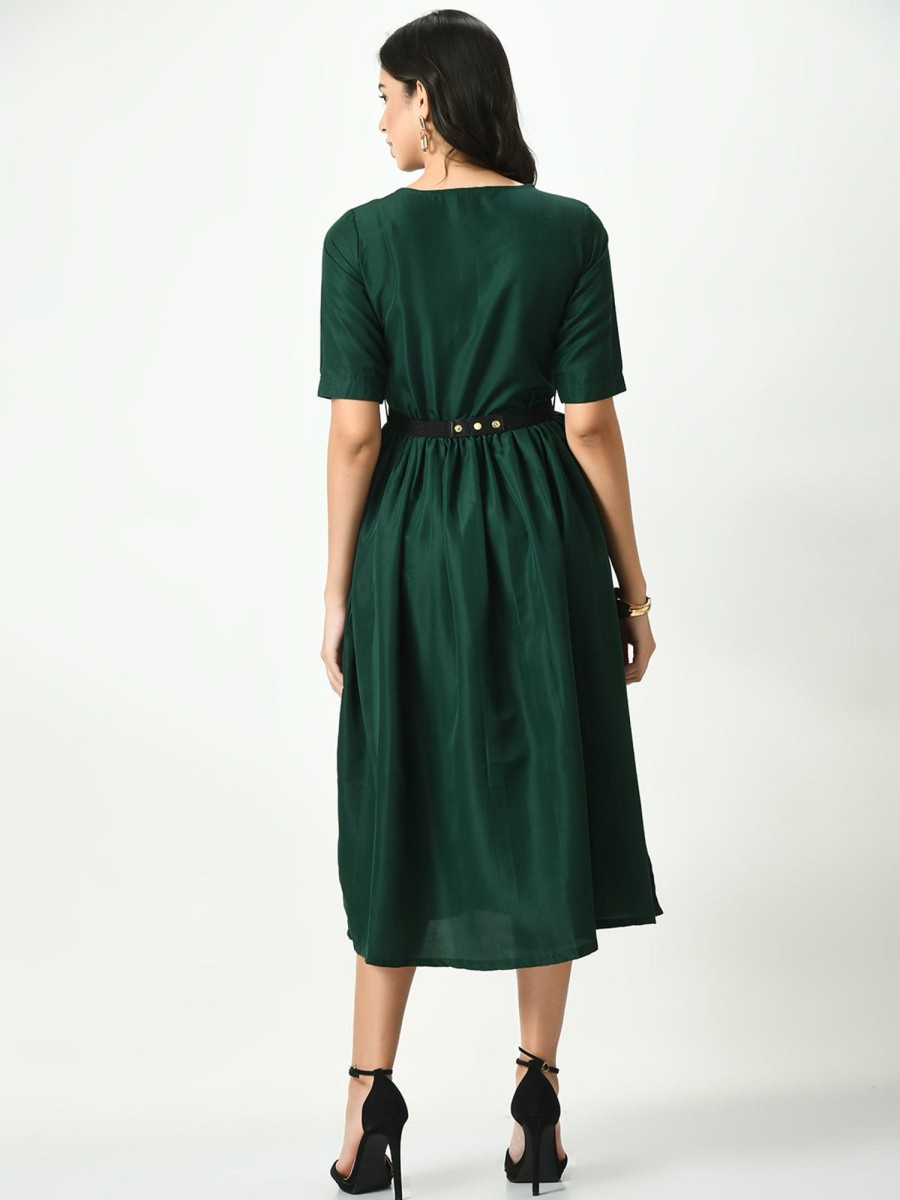 Women NOZ2TOZ | Women'S Stylish Midi Dress For - Noz2Toz Green