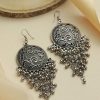 Jewellery Priyaasi | Women'S Floral Oxidised Silver Chunky Drop Earrings - Priyaasi