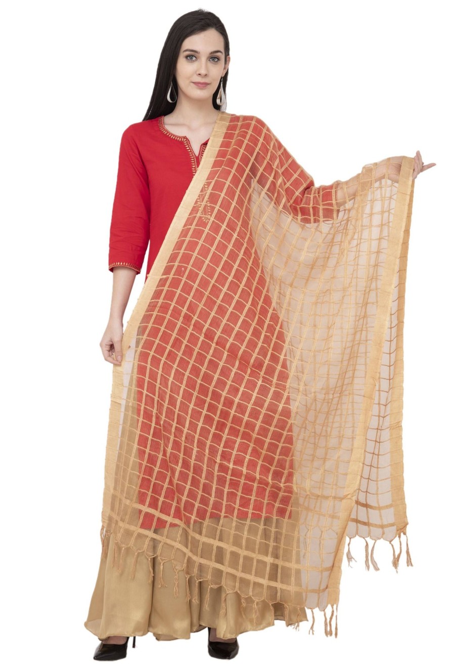 Women AR Silks | A R Silk Golden Color Fancy Silk Dupattas And Chunnis Dark Golden