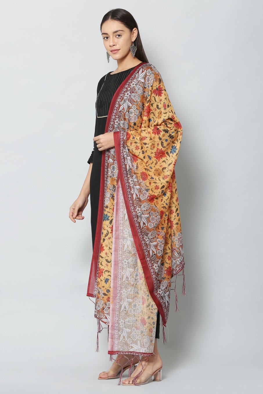 Women VAABA | Women'S Orange U0026 Yellow Art Muslin Digital Printed Dupatta - Vaaba