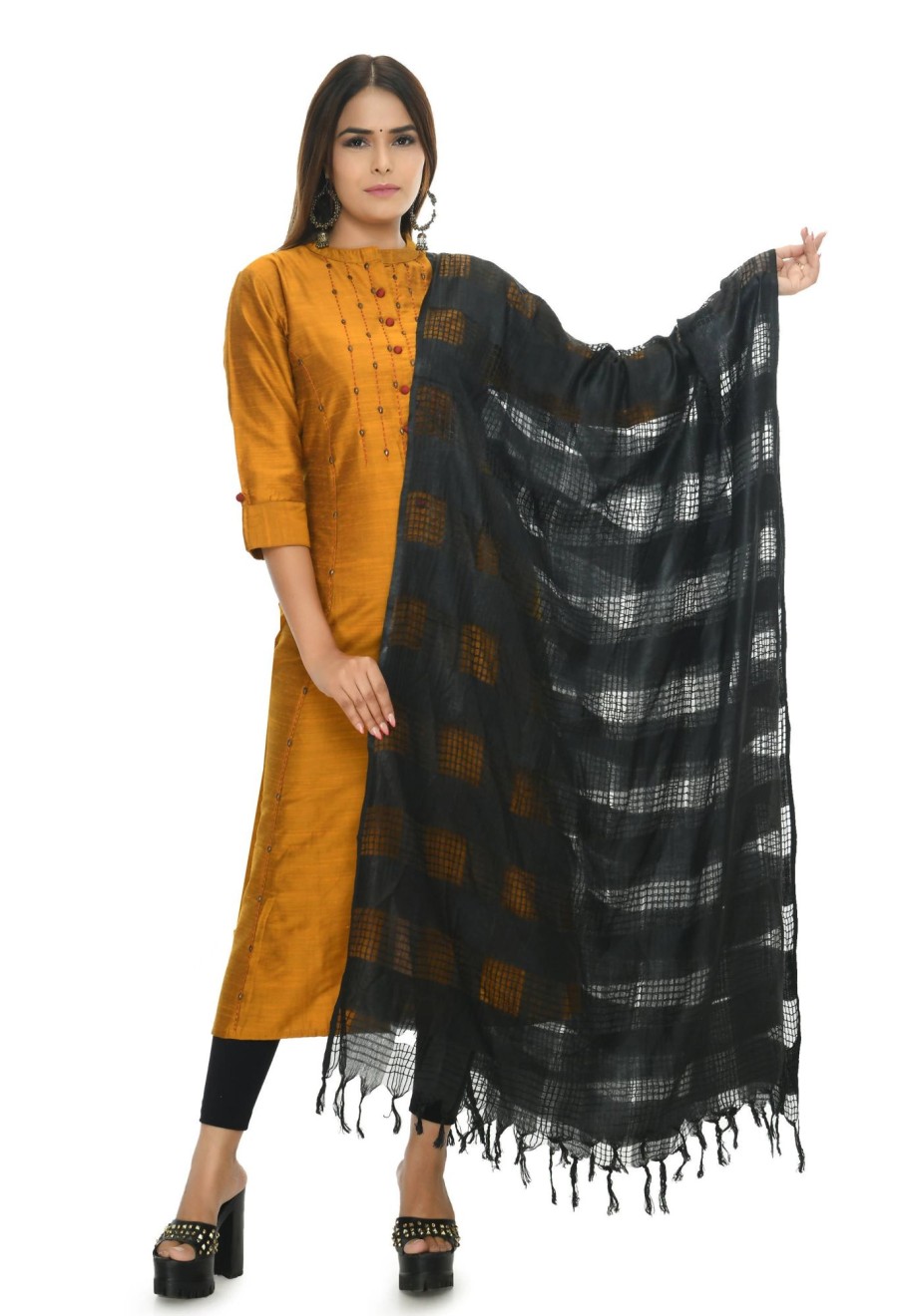 Women Moeza | Women'S Window Design Cotton Dupatta Mfd0016 - Moeza Black