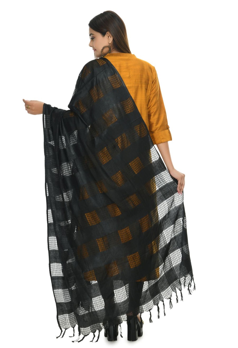 Women Moeza | Women'S Window Design Cotton Dupatta Mfd0016 - Moeza Black