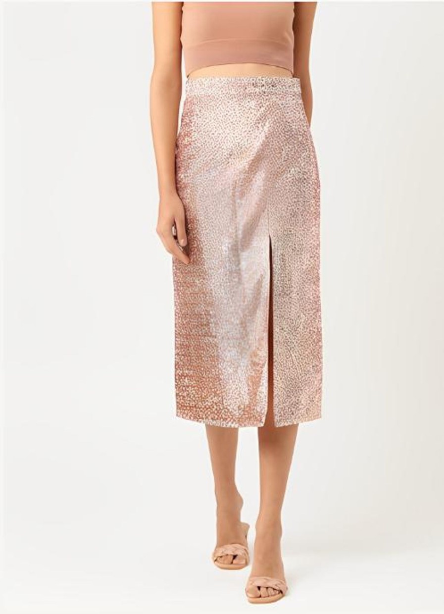 Women KHUMAAR- Shuchi Bhutani | Women'S Rose Gold Shimmer Skirt - Khumaar-Shuchi Bhutani Pink