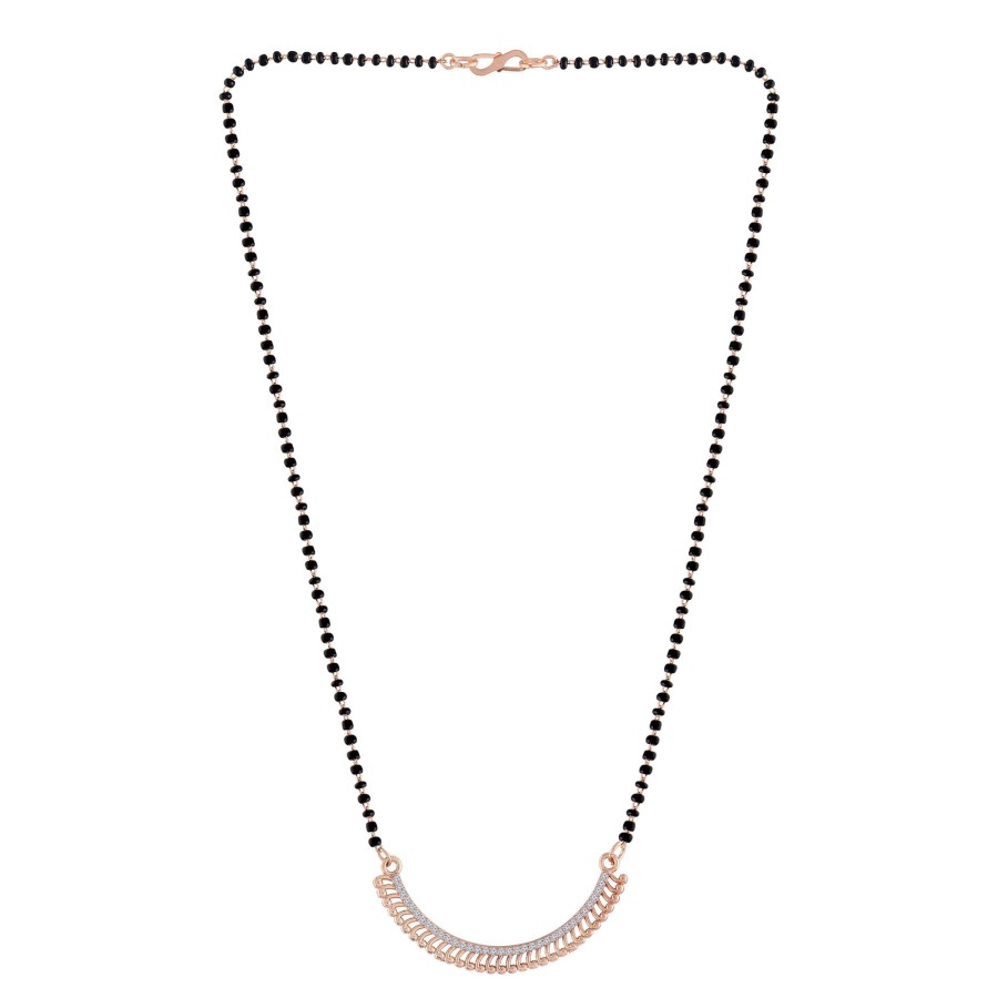 Jewellery I Jewels | Women'S 18K Rose Gold Plated Pendant With Black Bead Chain Mangalsutra - I Jewels