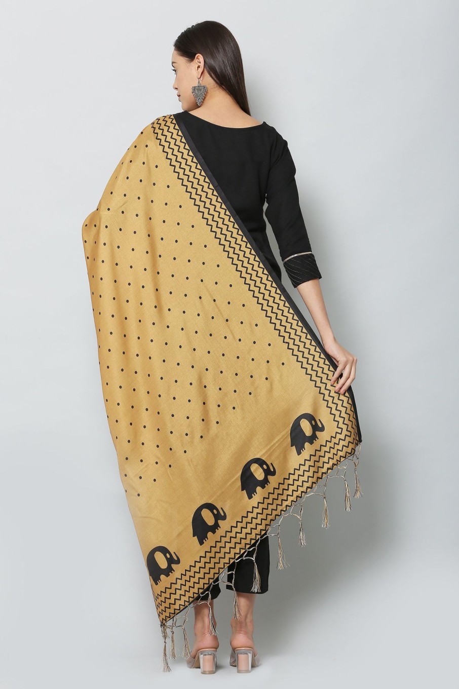 Women VAABA | Women'S Yellow Color Art Silk Digital Printed Dupatta - Vaaba