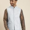 Men Sojanya | Men'S Silk Blend Embroidered Only Nehrujacket - Sojanya Grey