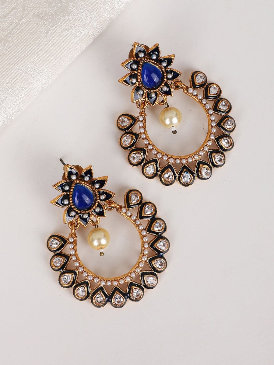 Jewellery Anikas Creation | Women'S Gold Plated Meenakari Blue Stone And Pearl Chandbali Earring - Anikas Creation