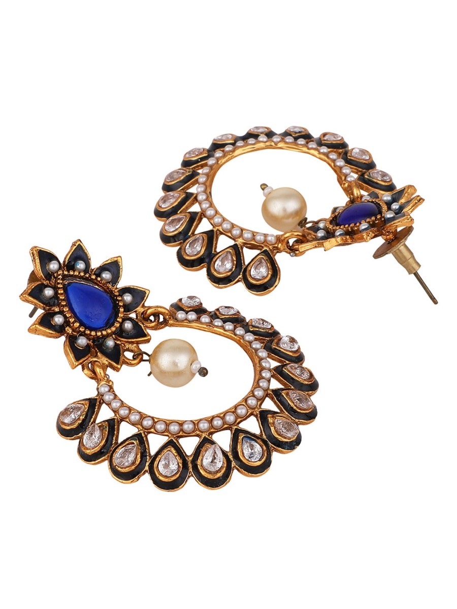 Jewellery Anikas Creation | Women'S Gold Plated Meenakari Blue Stone And Pearl Chandbali Earring - Anikas Creation