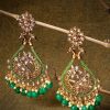 Jewellery Priyaasi | Women'S Gold-Plated Stones Studded Peacock Inspired Drop Earrings With Green Beads Drop - Priyaasi