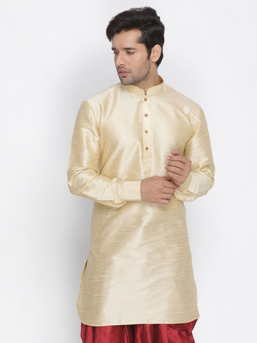 Men Vastramay | Men'S Gold Cotton Silk Blend Kurta - Vastramay