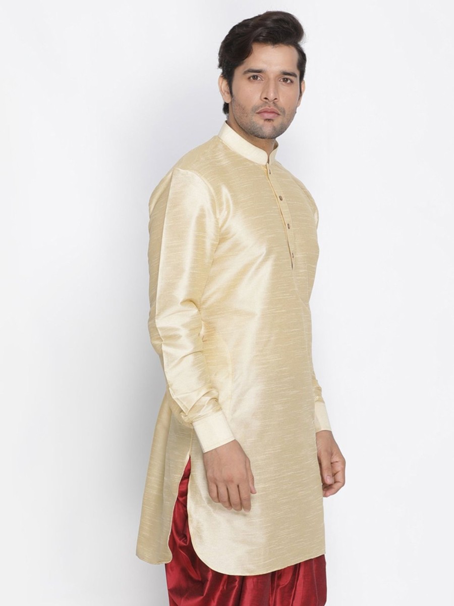 Men Vastramay | Men'S Gold Cotton Silk Blend Kurta - Vastramay