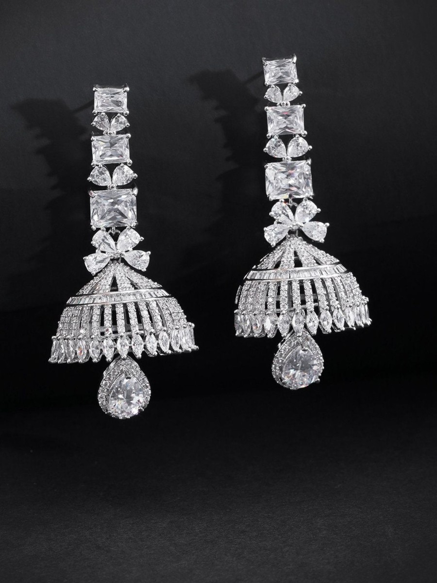 Jewellery Priyaasi | Women'S Silver Plated American Diamond Studded Party Wear Jhumka Earrings - Priyaasi