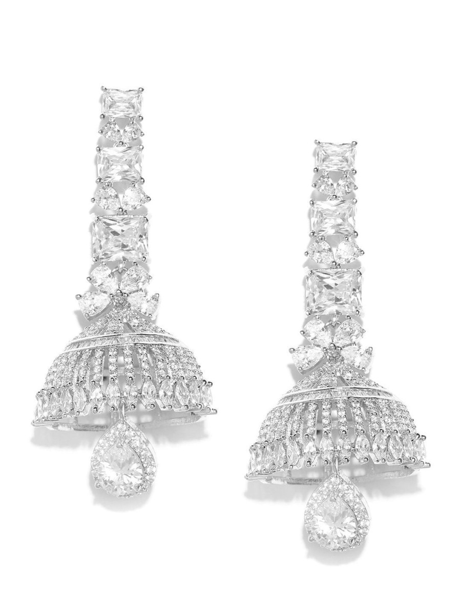 Jewellery Priyaasi | Women'S Silver Plated American Diamond Studded Party Wear Jhumka Earrings - Priyaasi