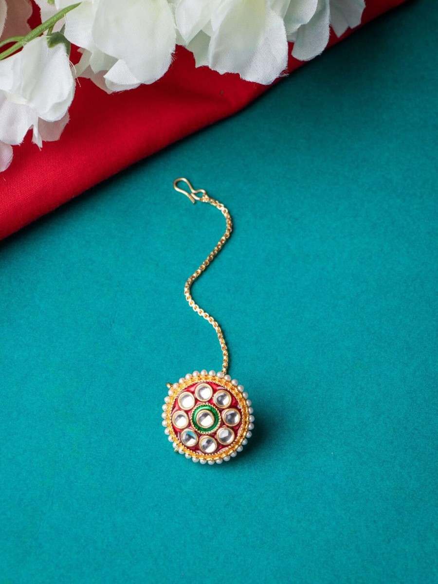 Jewellery Morkanth | Women'S Gold-Plated U0026 White Kundan-Studded Borla Maang Tikka - Morkanth