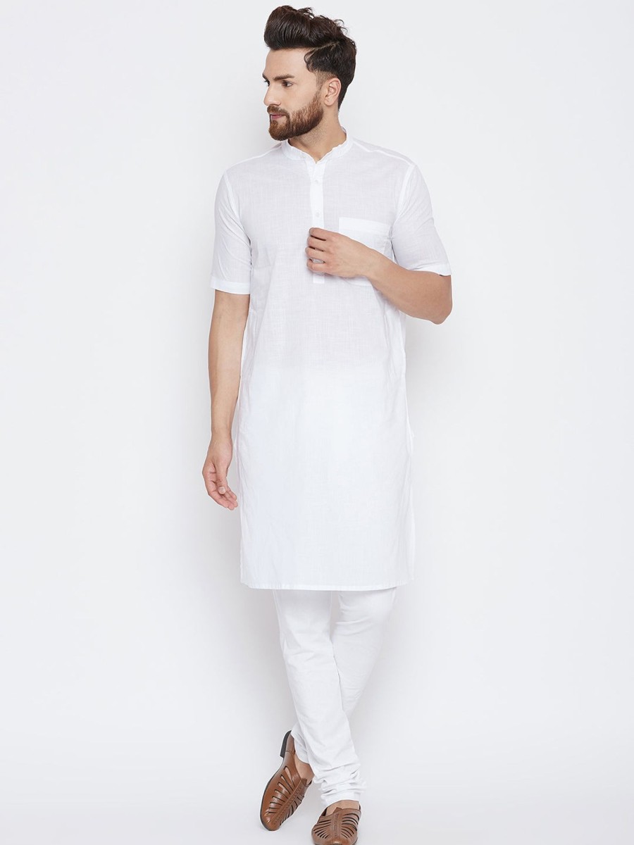 Men Even Apparels | Men'S Pure Cotton Kurta With Band Collar - Even Apparels White