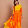 Women Final Clearance Sale | Women'S Yellow Tye-Dye Layered Anarkali Dress (1Pc) - Final Clearance Sale