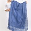 Women Moeza | Women'S Linen Cotton Silver Border Dupatta - Moeza Blue