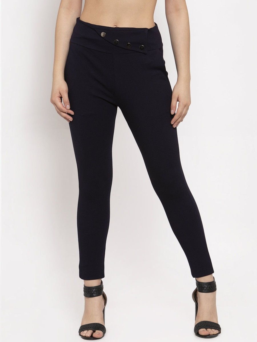 Women Wahe-NOOR | Women'S Navy Blue Relaxed Fit Jeggings - Wahe-Noor