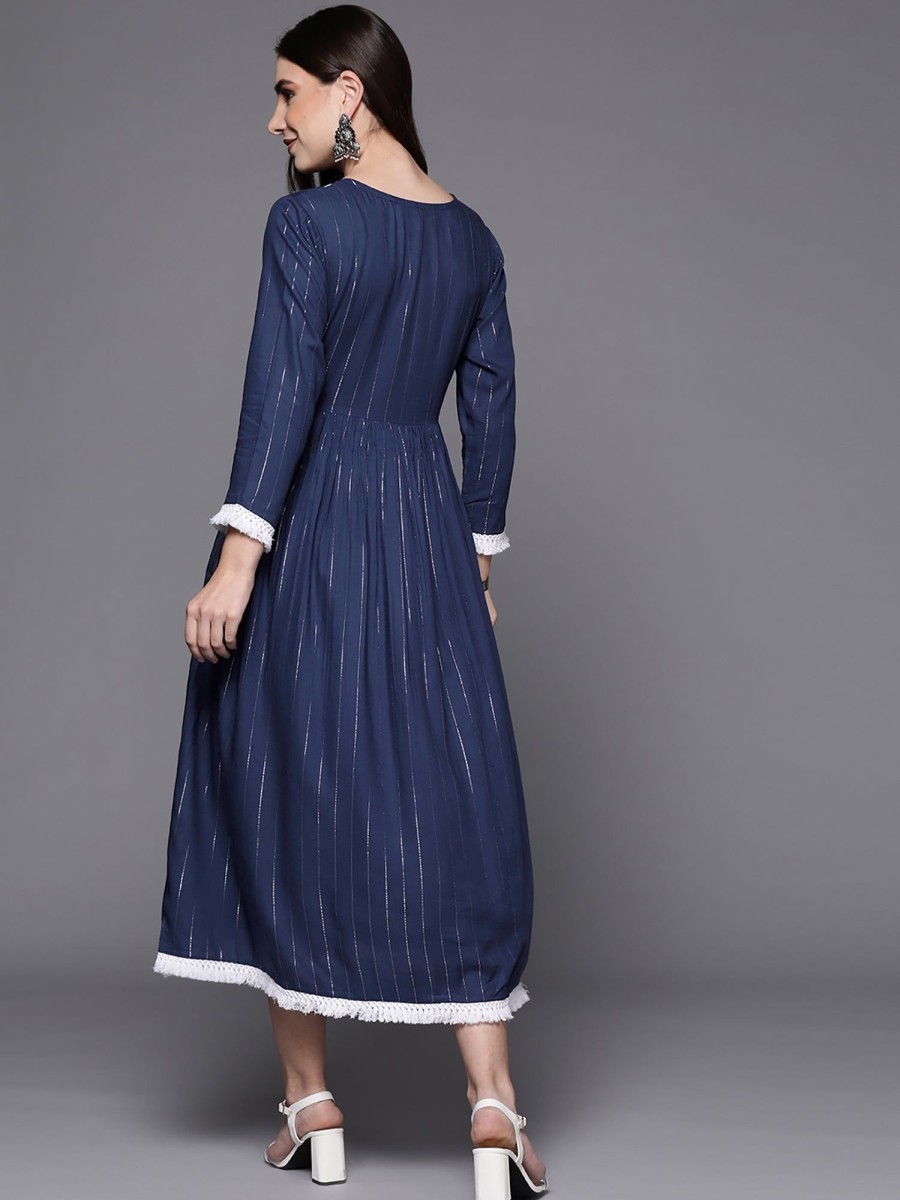 Women Indo Era | Women'S A-Line Midi Dress - Indo Era Blue