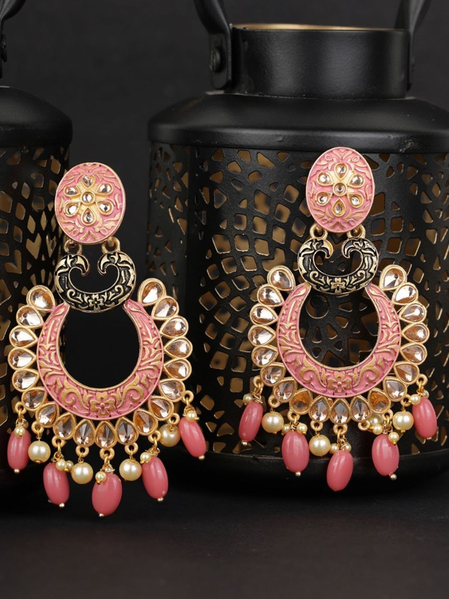 Jewellery Priyaasi | Women'S Kundan Studded Beaded Meenakari Earring - Priyaasi Pink