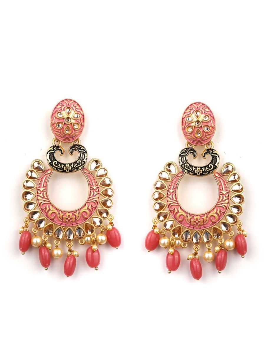 Jewellery Priyaasi | Women'S Kundan Studded Beaded Meenakari Earring - Priyaasi Pink