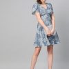 Women Final Clearance Sale | Women'S Dark Blue Floral Flared Skater Dress - Final Clearance Sale